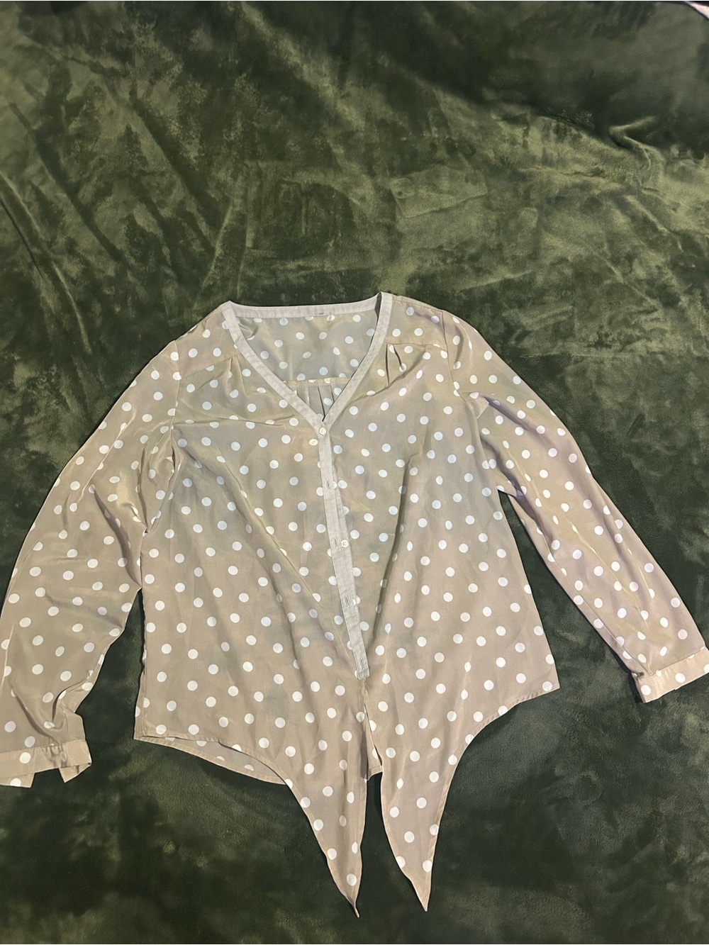 Polka Dot Tie-Front Long Sleeve Top - Lavender